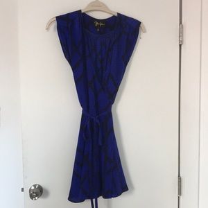 Yumi Kim XS black/blue silk mini wrap around dress